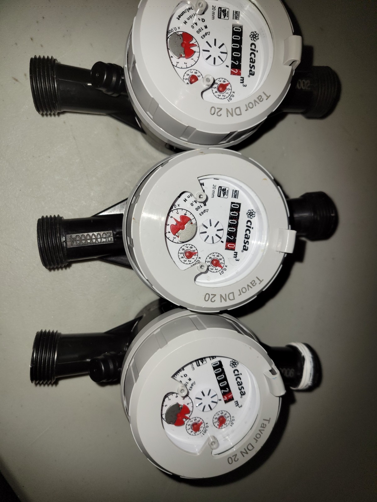 Lot Of 3 Cicasa Water Meters 1" Used For a Couple Gallons Each With Water.