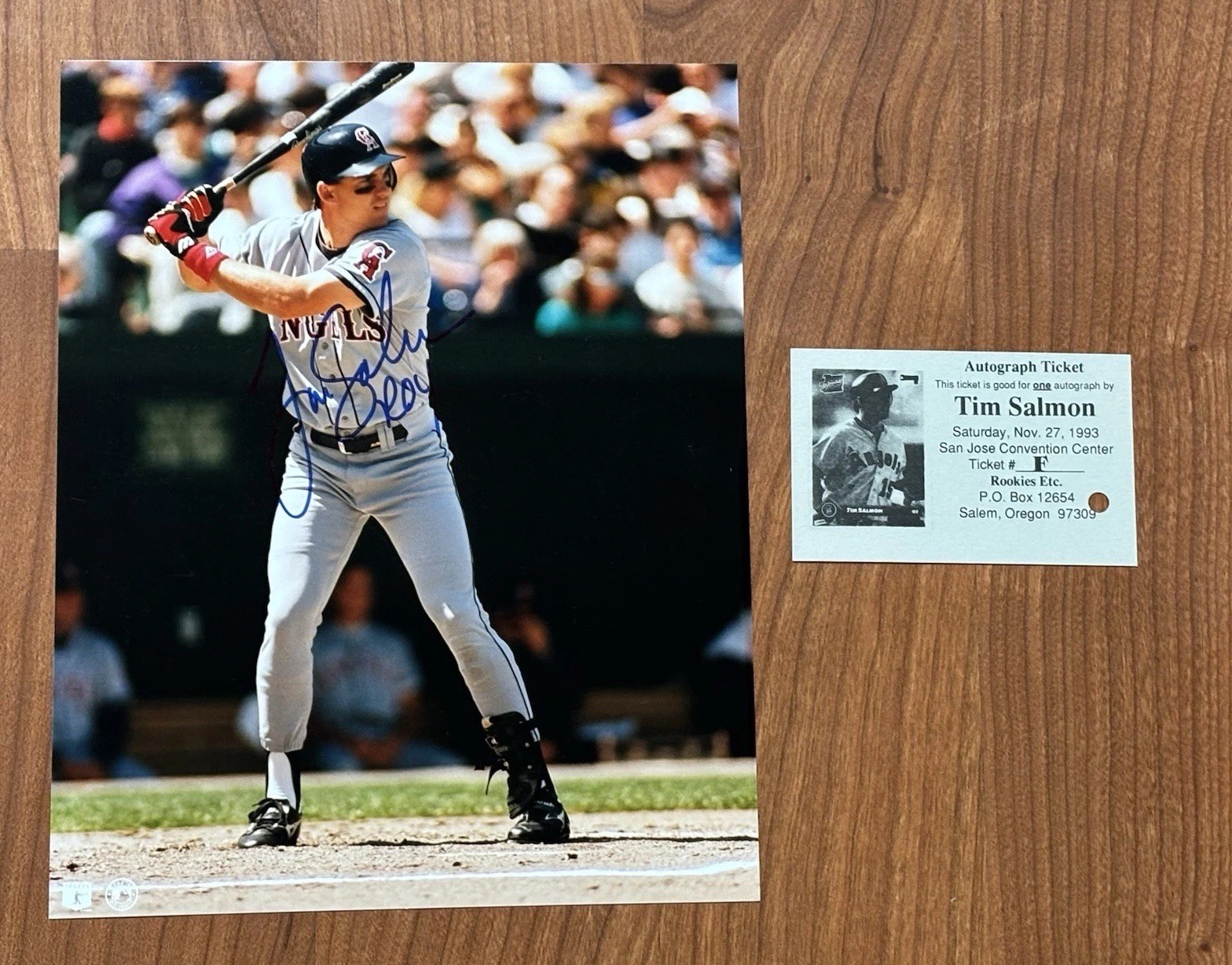 Tim Salmon AUTOGRAPH California Angels Photograph COA Rookie Year 1993