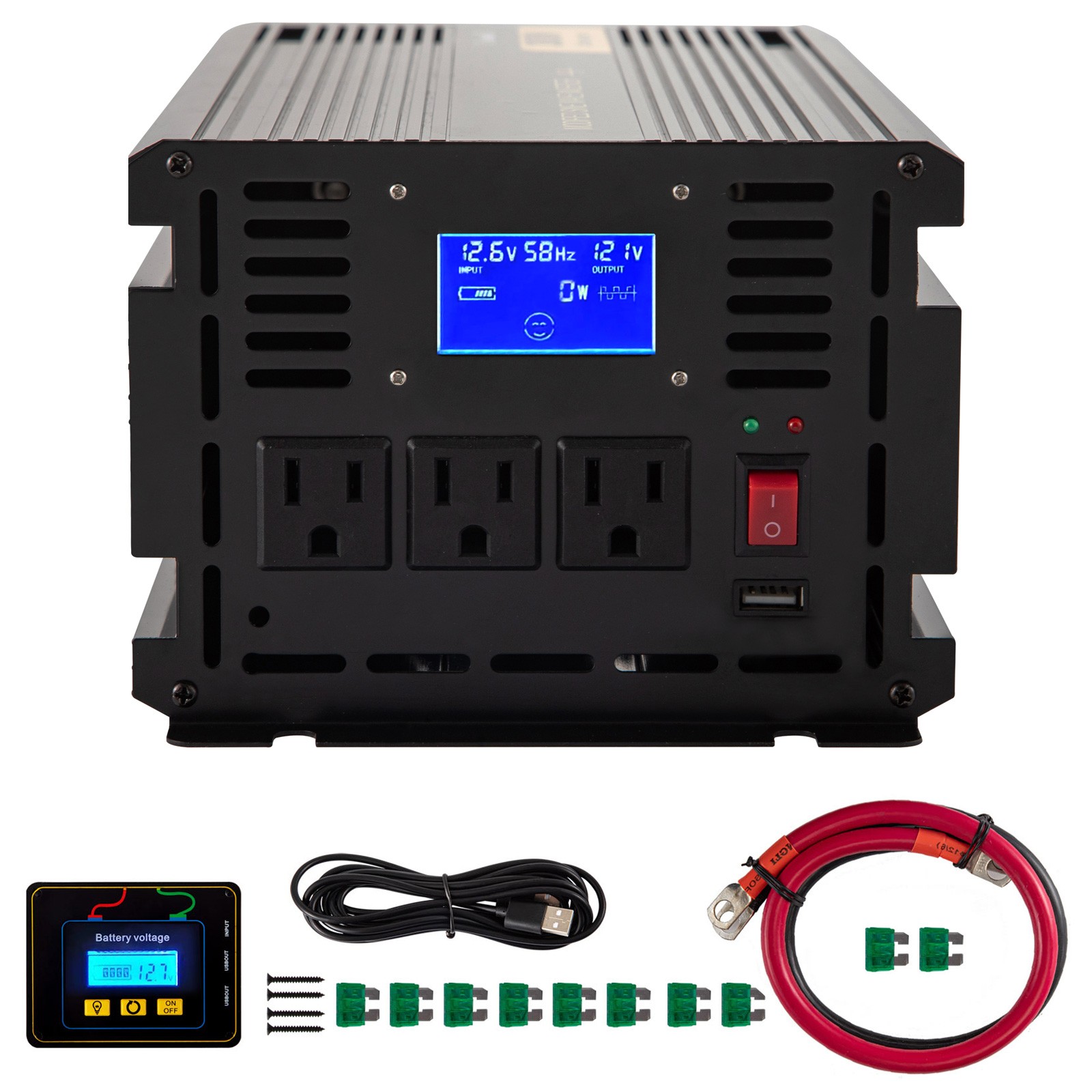 Uimoso Power Inverter 2500W 5000W DC 12V To AC 120V w/LCD Cable for Car RV Boat