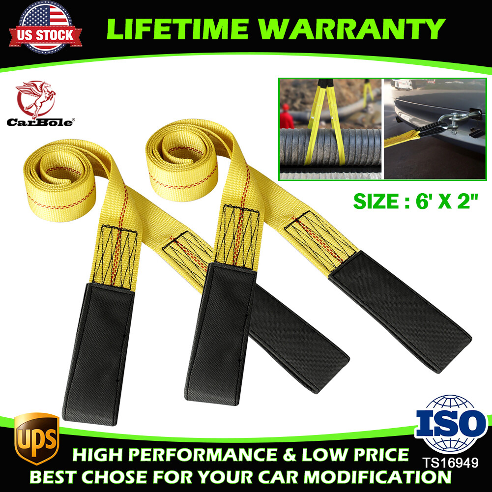 2PCS 6' x 2" Performance Nylon Web Sling Lift Tow Strap Heavy Duty 9000LBS Max