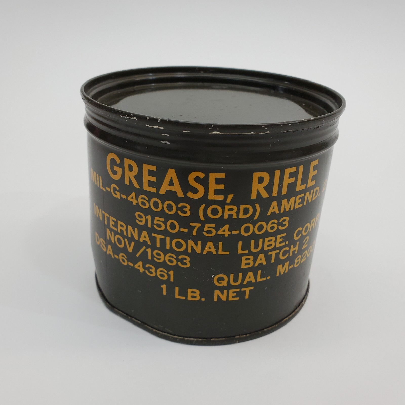 1963 US Military Vietnam Era RIFLE GREASE CAN International Lube 1 LB. - Sealed