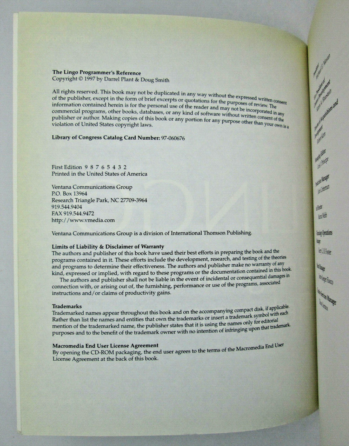 The Lingo Programmer's Reference for Windows 95/NT & Macintosh by Plant & Smith