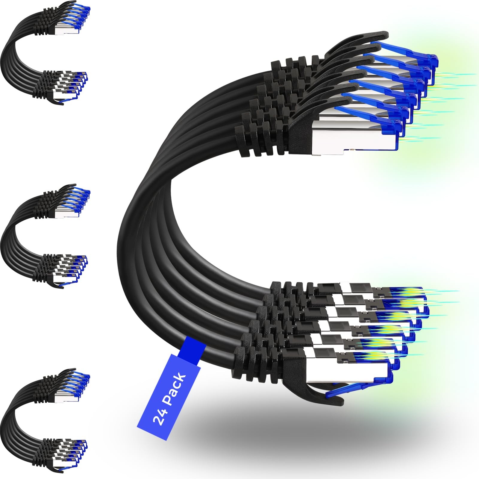 Rapink Patch Cables Cat8 1ft 24 Pack Slim, Ethernet 1ft, Black