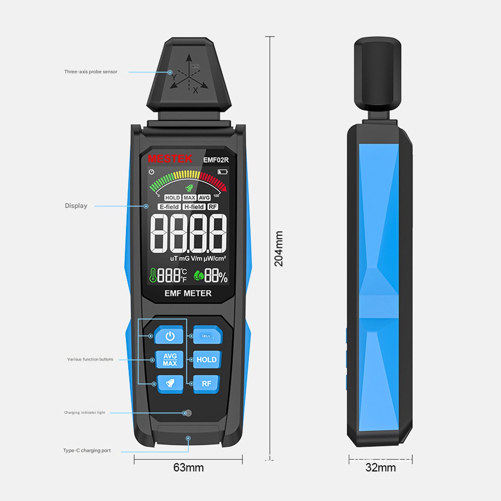 Emf Meter High Frequency Electromagnetic Field Radiation Detector 30Mhz~8GHz