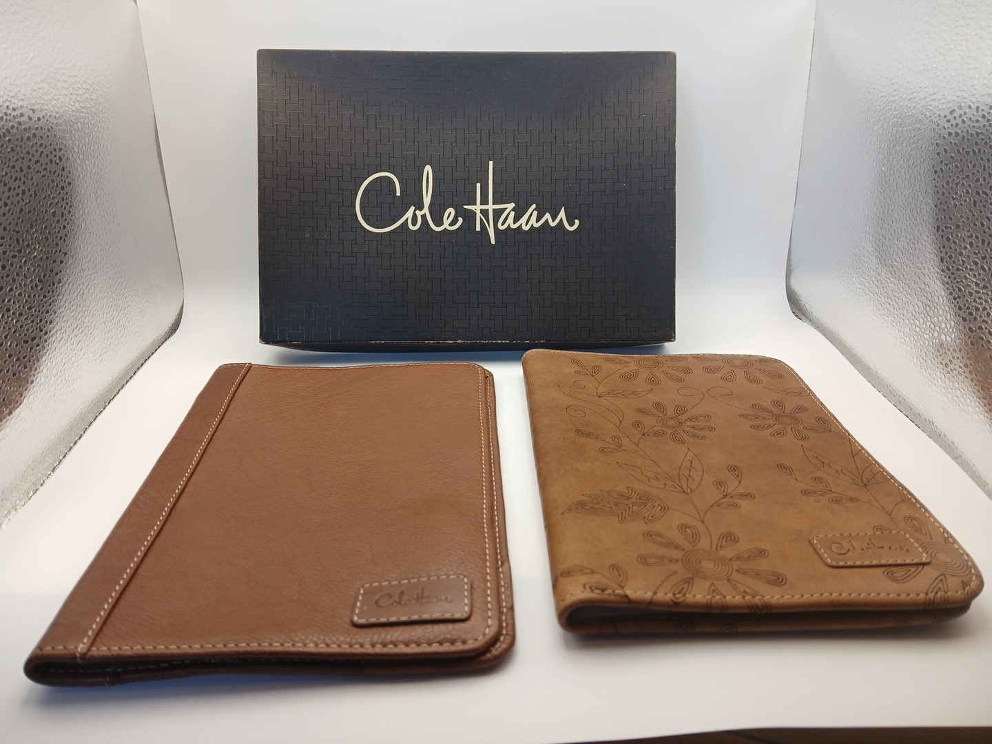 Cole Haan Set Of 2 Brown Leather Folio Cases Tablet Sleeves Organizers