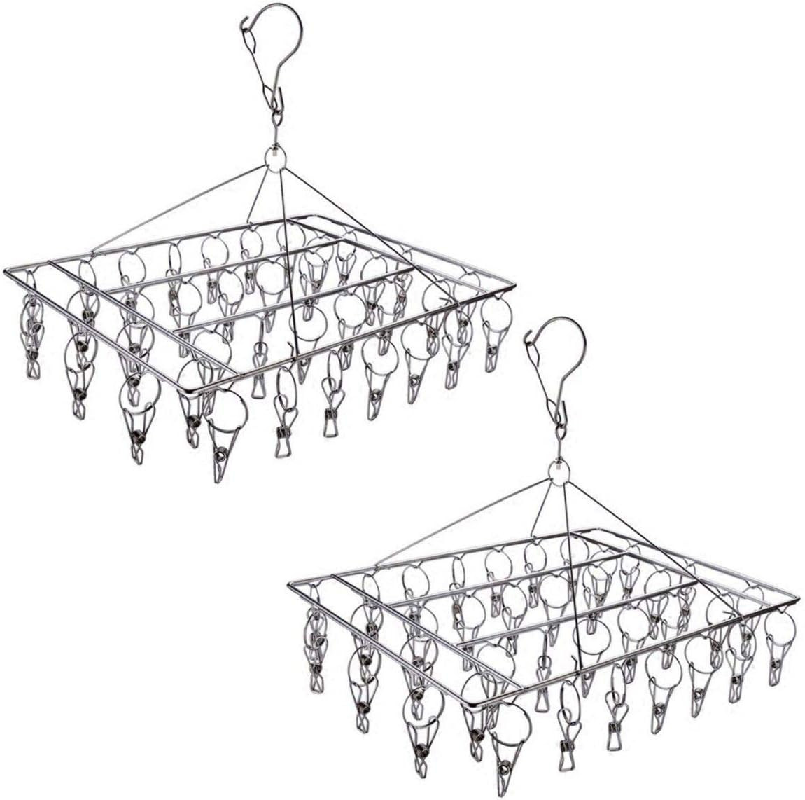 2 Pack Stainless Steel Sock Drying Rack Hanger 72 Clips Windproof Swivel