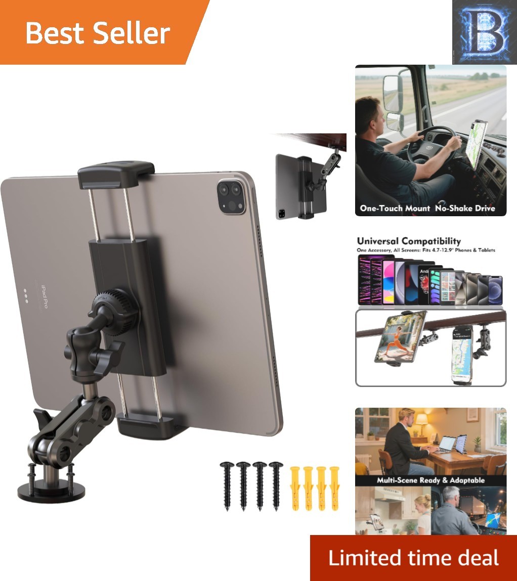 Universal 360° Tablet Mount for Cars, Trucks & Boats - Heavy Duty Aluminum Base
