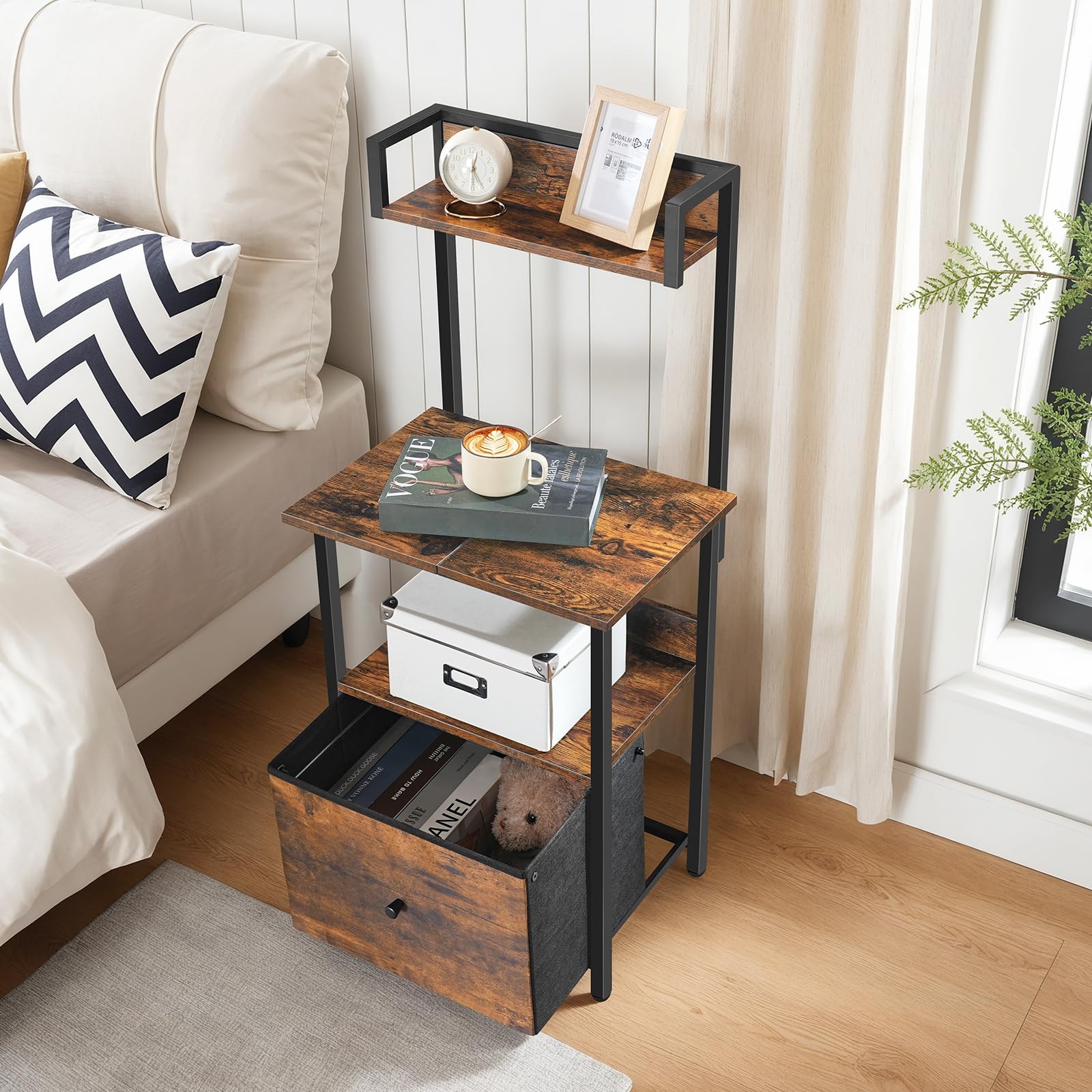 Printer Table with Storage, Home Printer Stand with File Cabinet, Fits A4/Let...