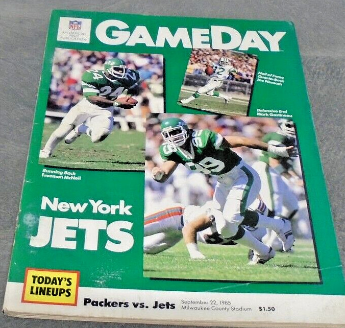 1985 PRO FOOTBALL NFL GAMEDAY MAGAZINE GREEN BAY PACKERS VS NY JETS MILWAUKEE