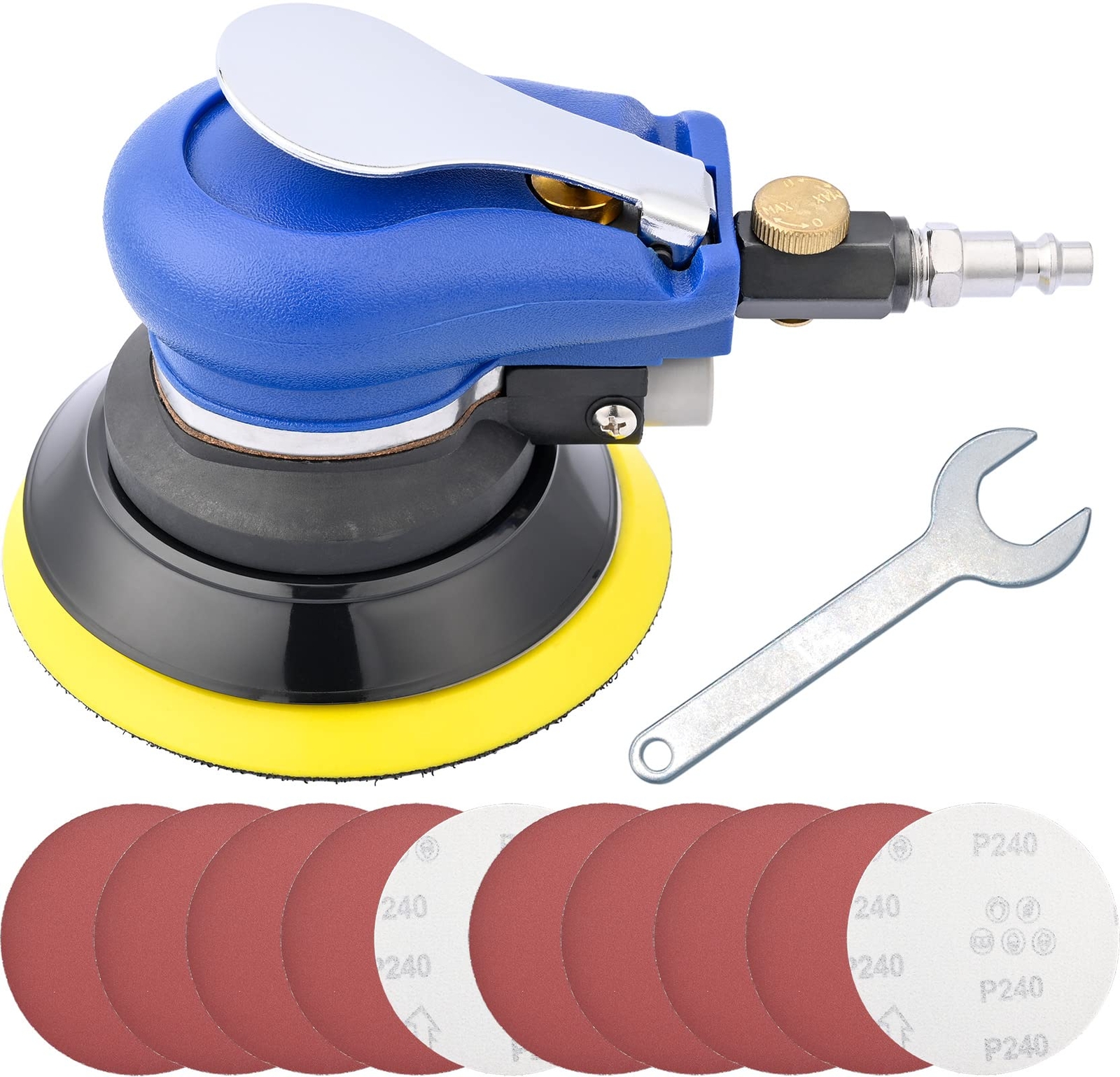 5 Inch Air Random Orbital Sander Pneumatic Palm Sander Tool With 10 Pcs Sandpape