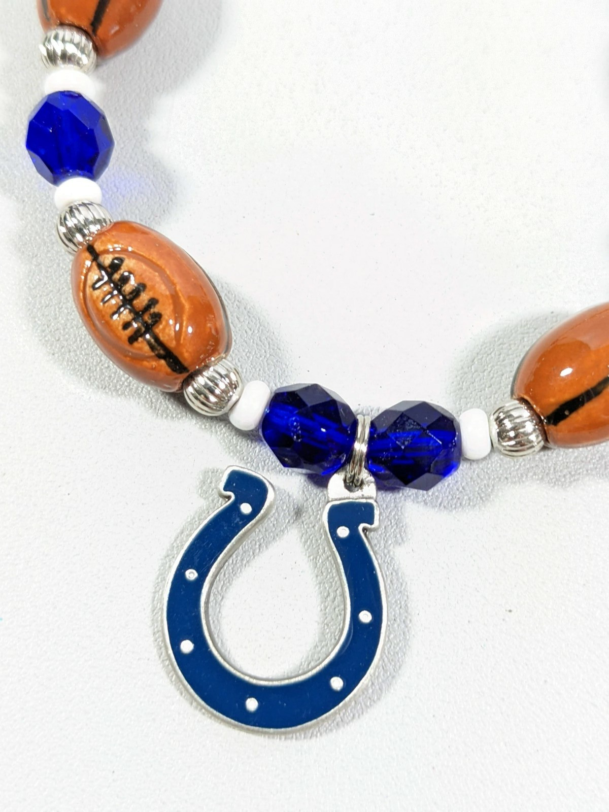 Artisan Silver Tone Brown Blue Indianapolis Colts Charm Football bracelet 8 inch