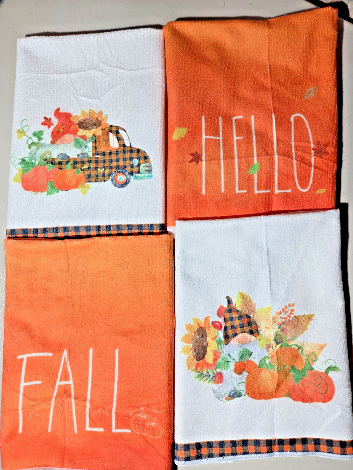 Fall Winter Dish Towel Set of 4 100% Microfiber Holiday Truck Gnome Pumpkins