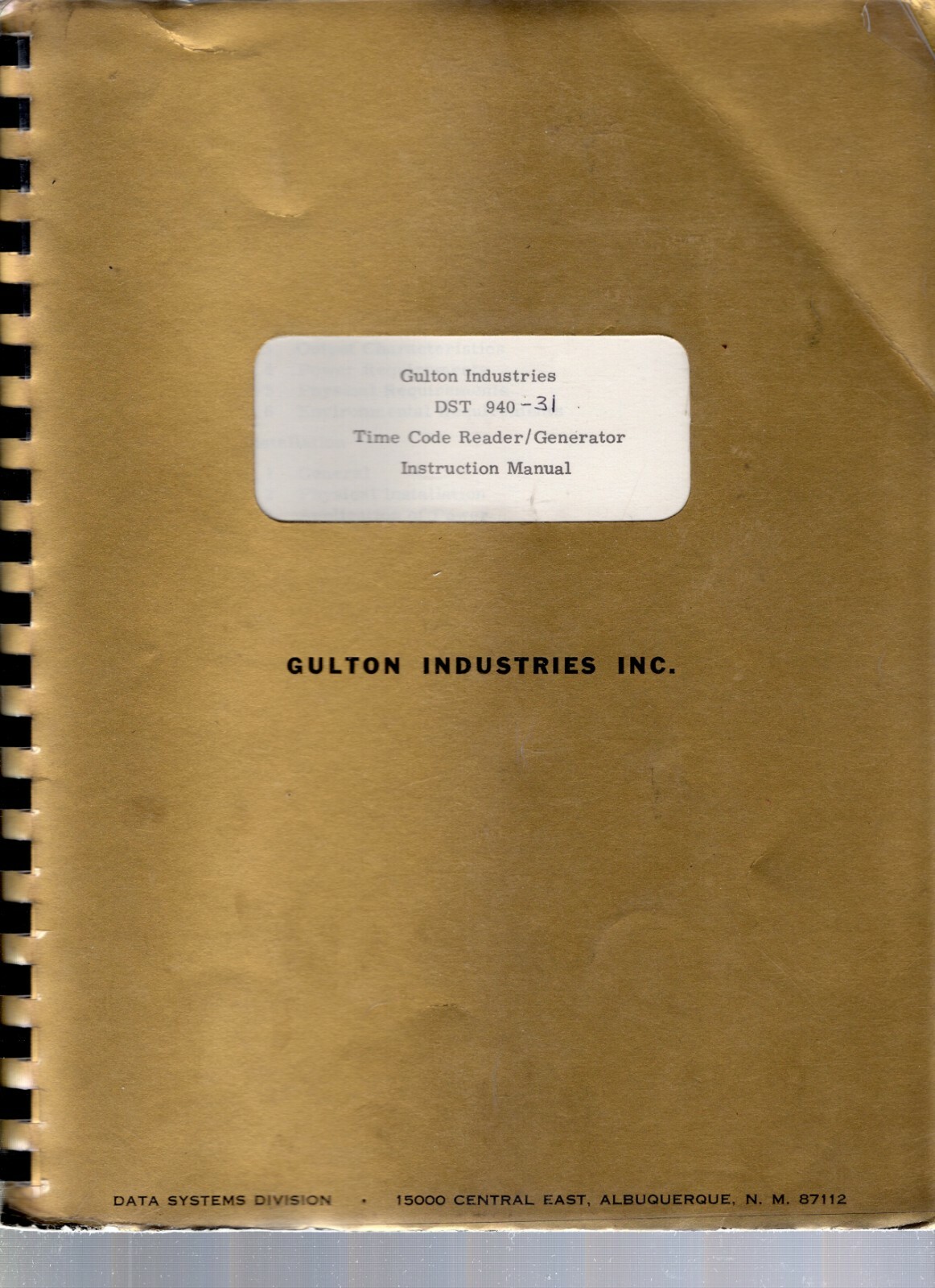 Original Gulton Industries DST 940 Time Code Reader/Generator Instruction Manual