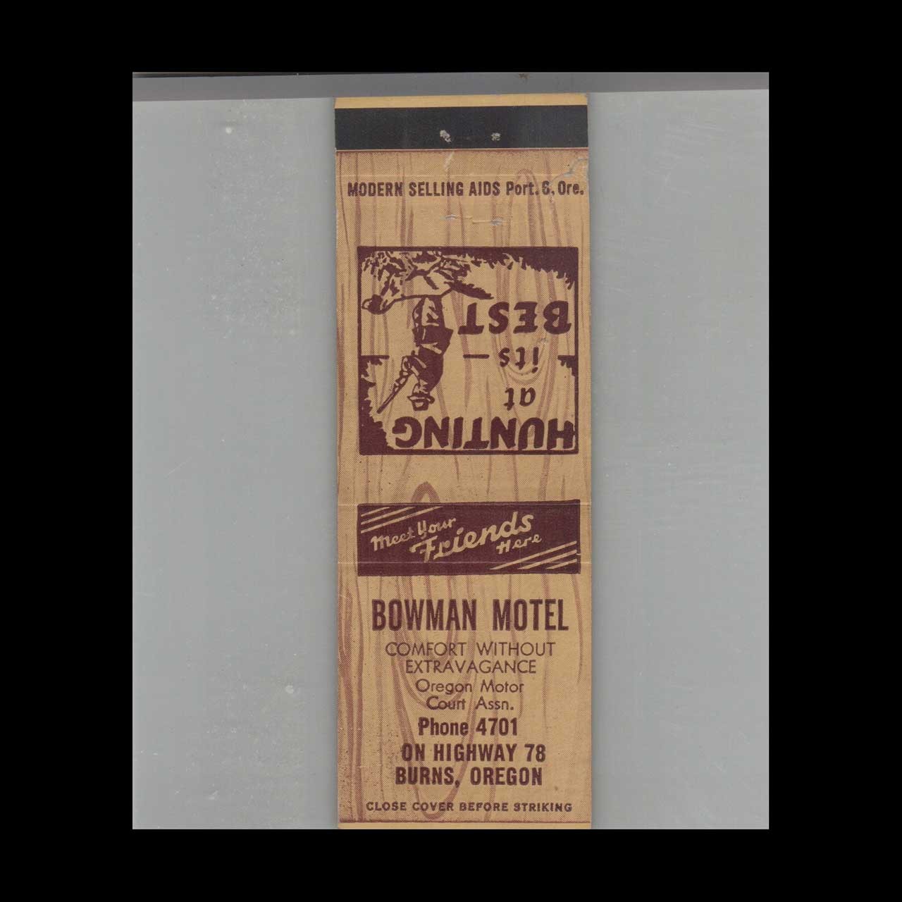Matchbook Cover Bowman Motel Burns OR