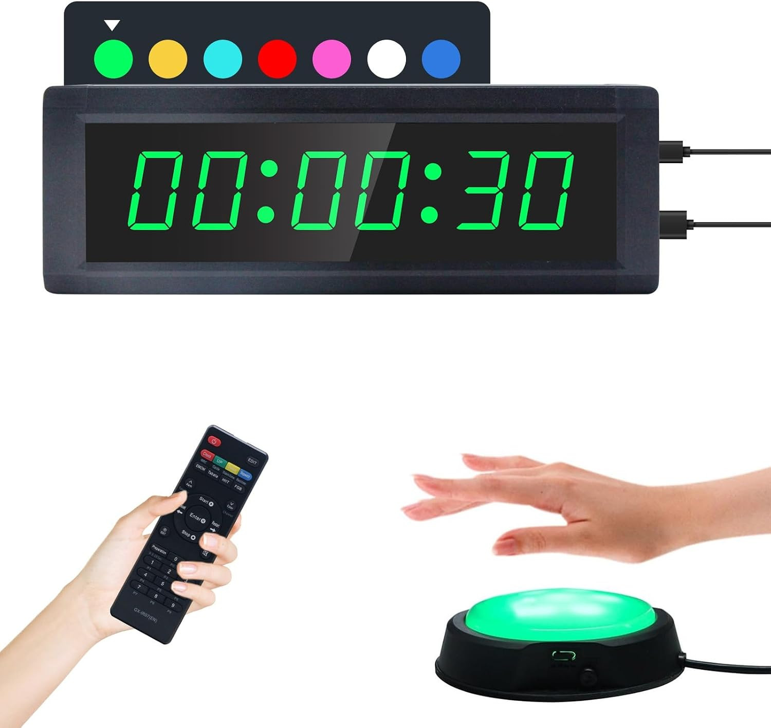 Gym Timer Clock with Remote Control & Push Button,7 RGB Color, Programmable Inte