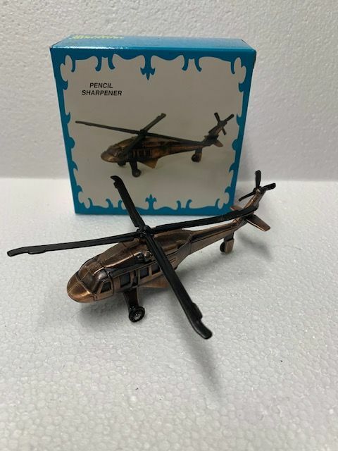 HELICOPTER 4 BLADE BRONZE DIE CAST METAL COLLECTIBLE PENCIL SHARPENER NEW / BOX