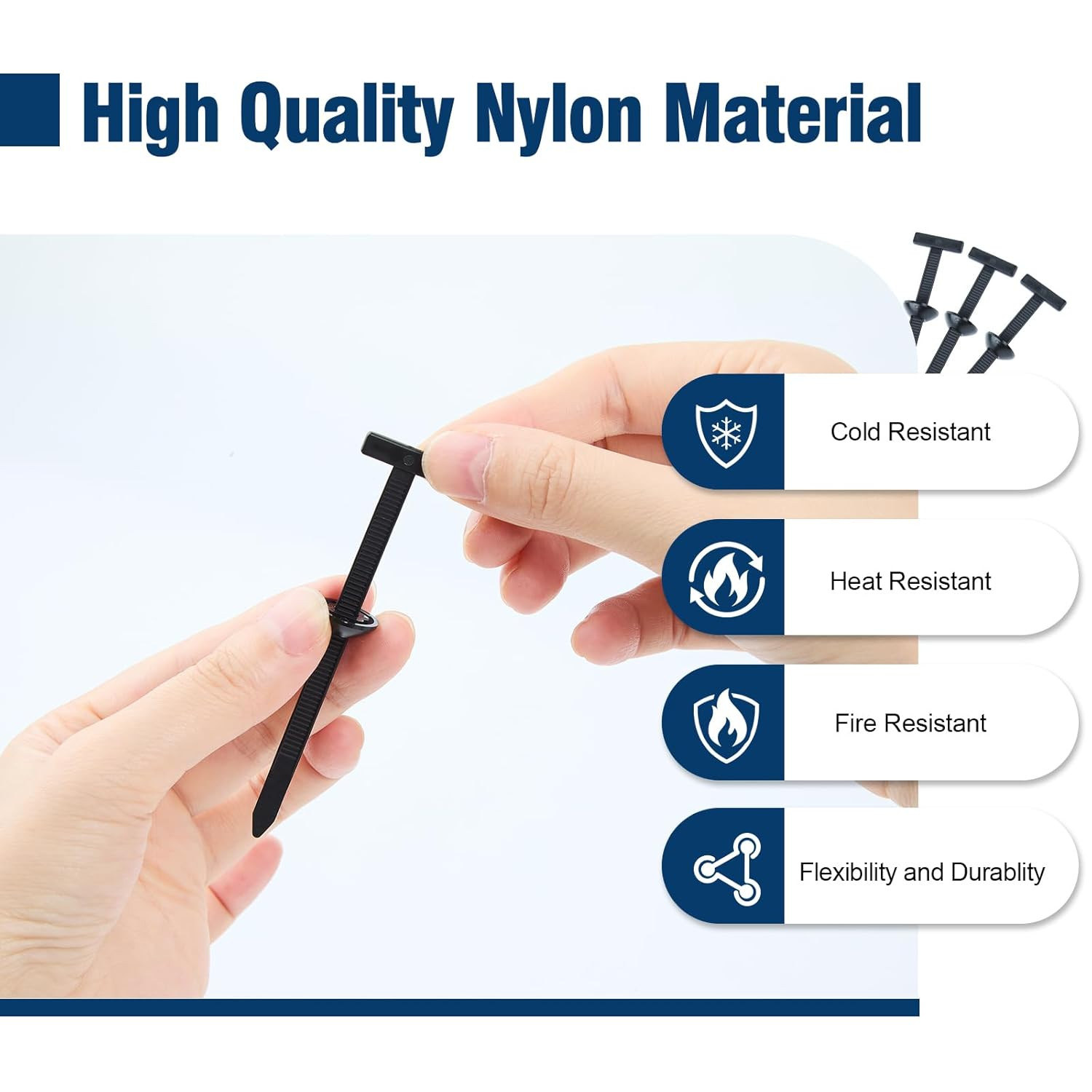 Nylon Universal Cable Tie Buckle, Multi-Functional Black Zip Ties with Pin & But