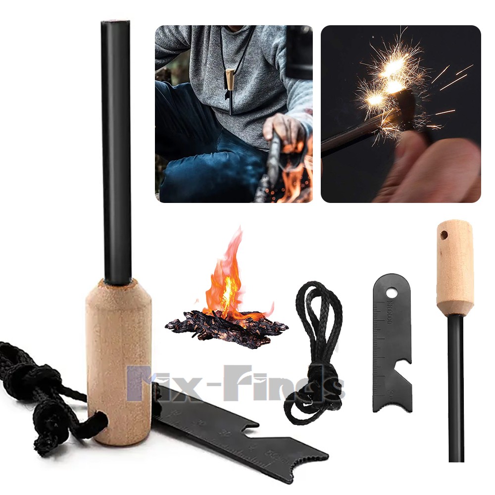 Outdoor Waterproof Fire Starter Flint Steel Ferro Rod 15K Strikes Survival Fires