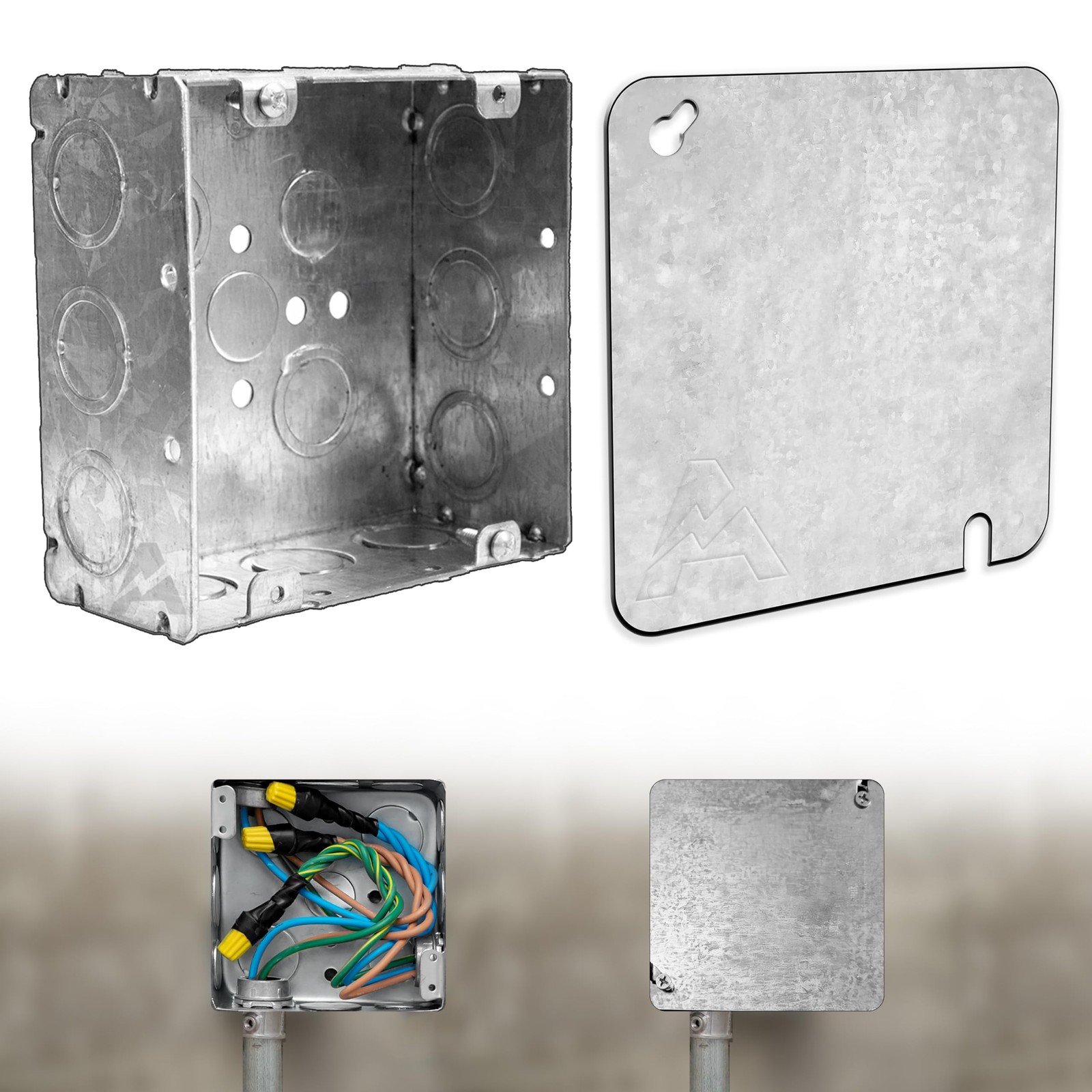 Airmont Products 4-11/16” Square Electrical Box and Cover Kit, UL Listed Welded