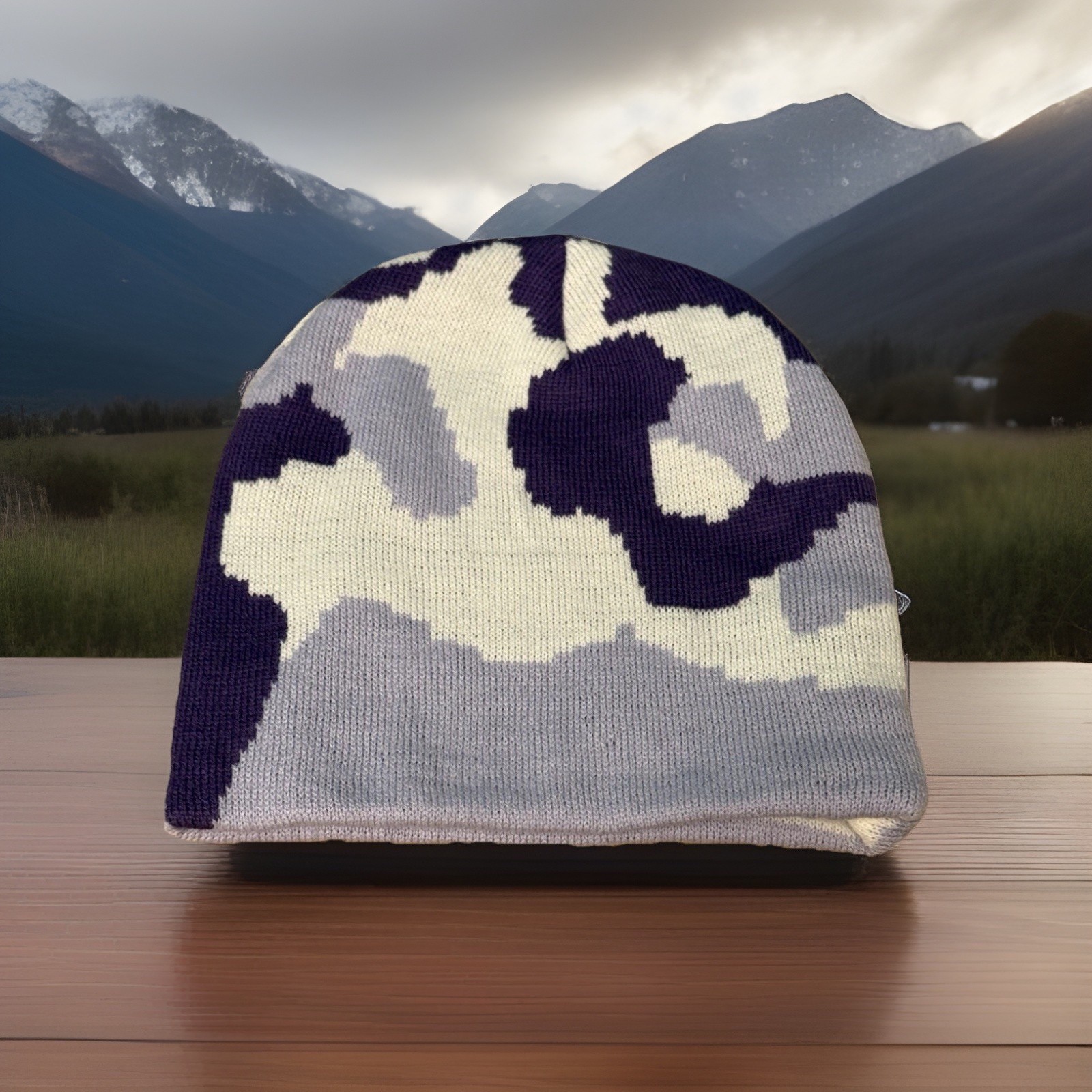 Beanie Toque Winter Hat Knit Camouflage Camo Purple White NICE CAPS 4-14 YO Kids