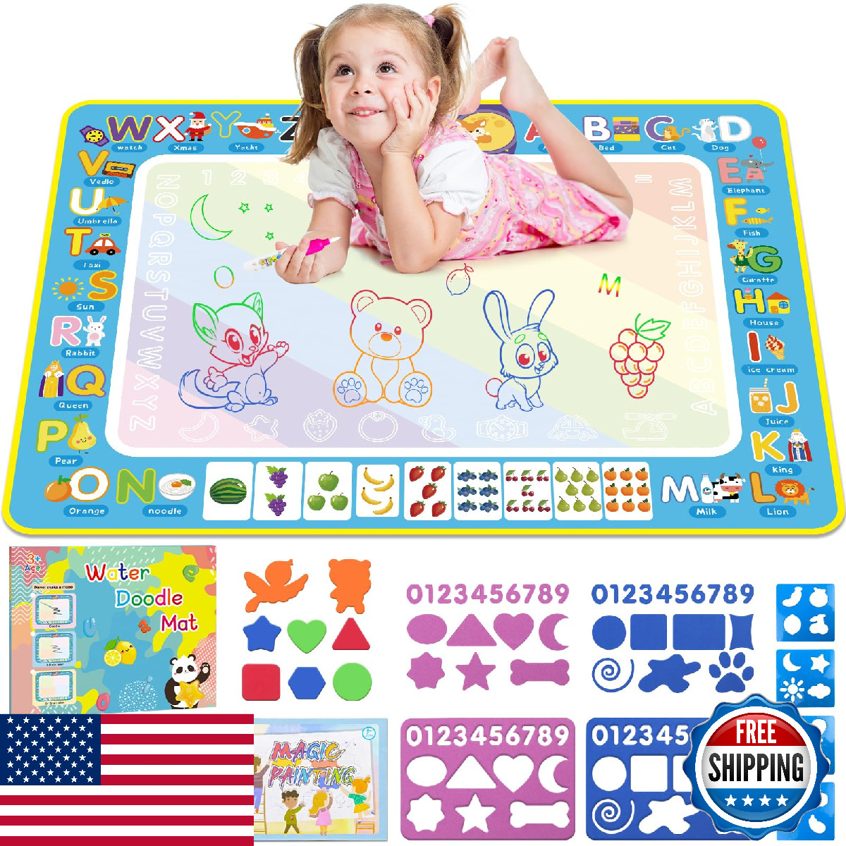 BlissfulBlend Water Doodle Mat Kids Mess Free Coloring Doodle Mat Educational To