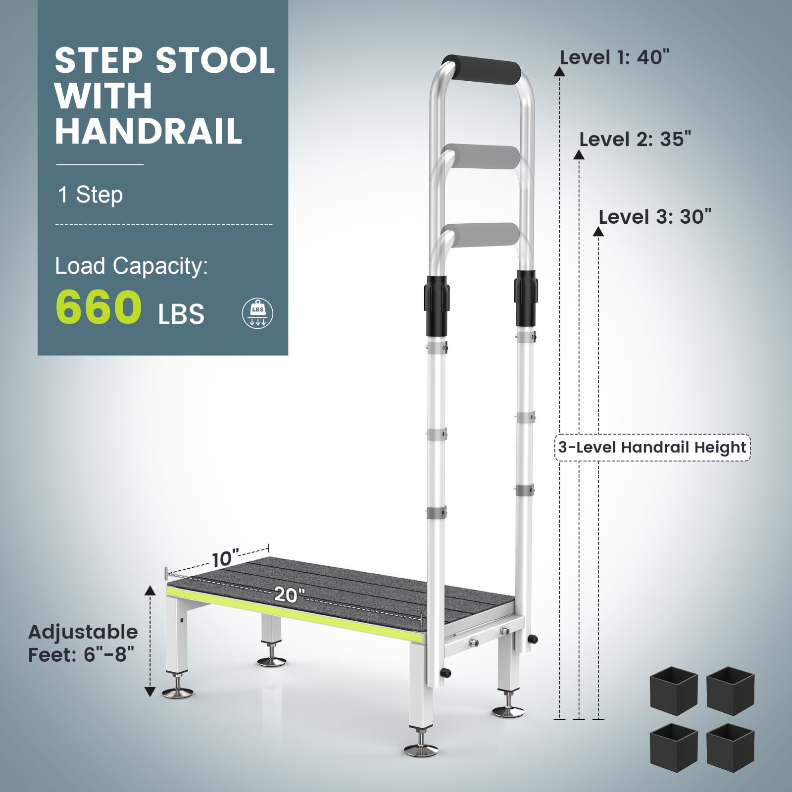 Step Stool with Handle for Elderly,Wide Platform and Anti-Slip Mats