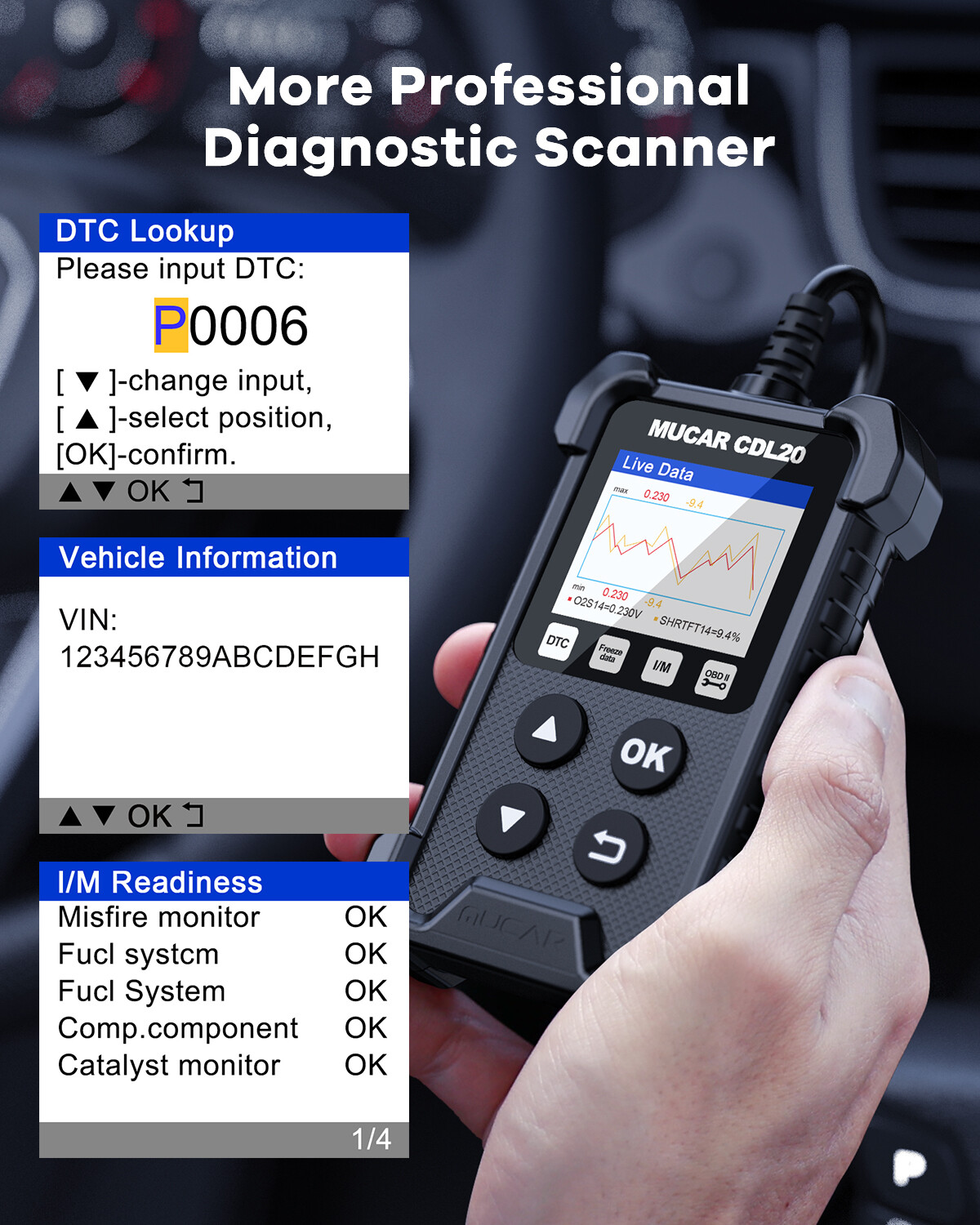 MUCAR CDL20 Car OBD2 Scanner Code Reader Check Engine Fault Diagnostic Tool 2024