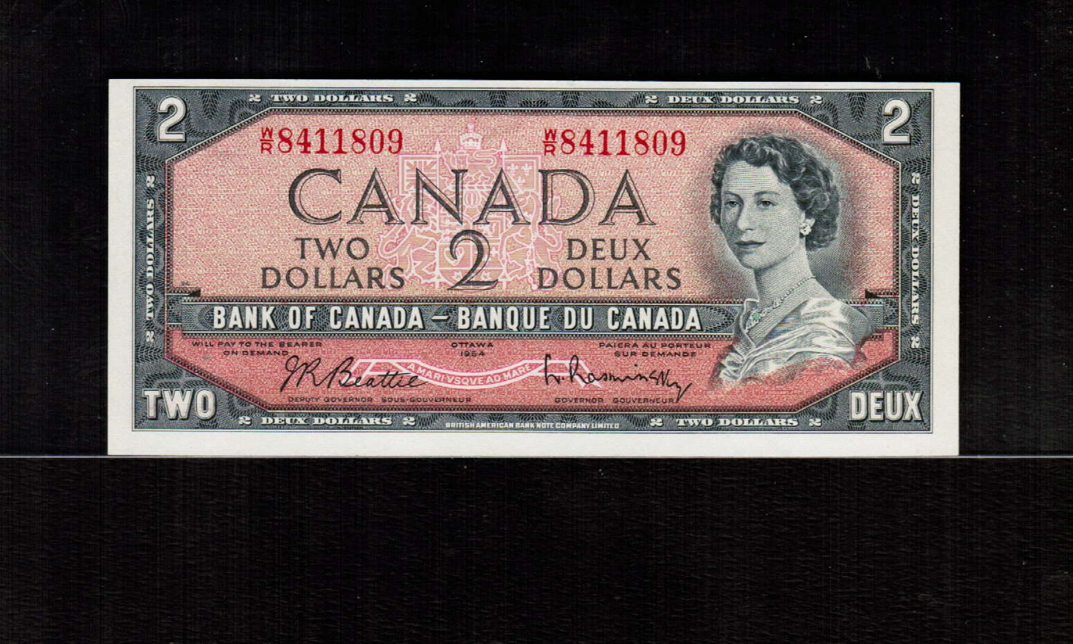 Canada $2 1954 Beattie/Rasminsky W/R 8411809 Offset Print Error Gem UNC