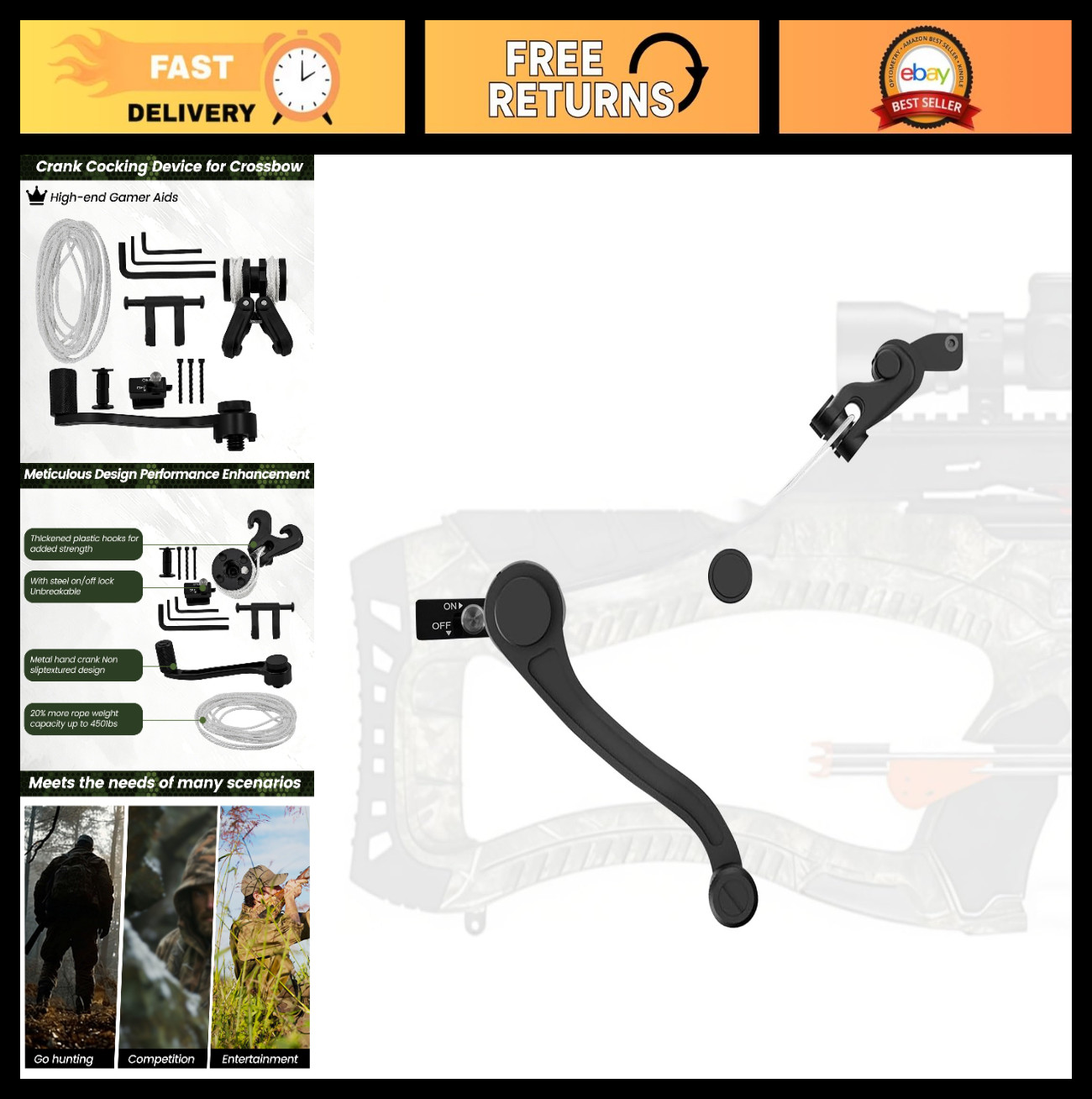 Crank Cocking Device for Crossbows - Ambidextrous, Easy Install, Reduces Resista