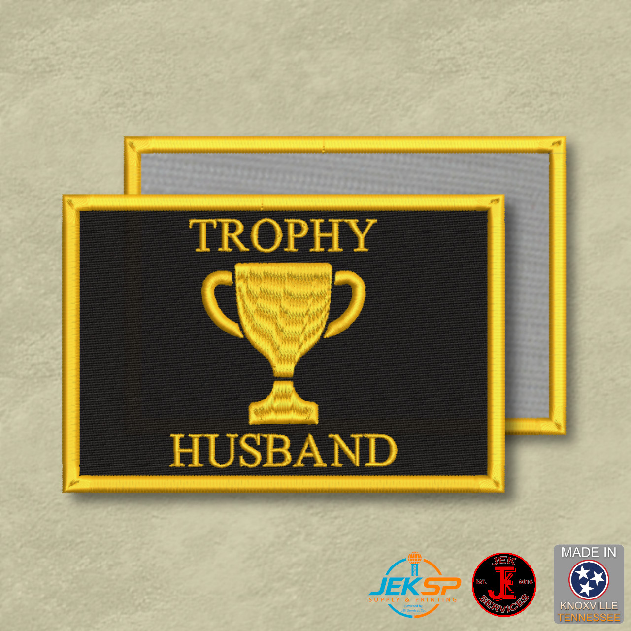 Trophy Husband Funny Morale Patch, 2x3" | VELCRO® Brand Hook Fastener