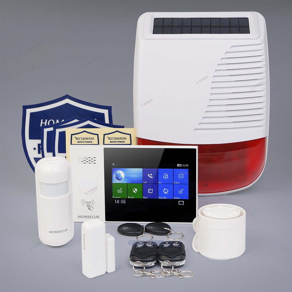 HOMSECUR Wireless WIFI 4G Home House Alarm System+Wireless Solar Red Flash Siren