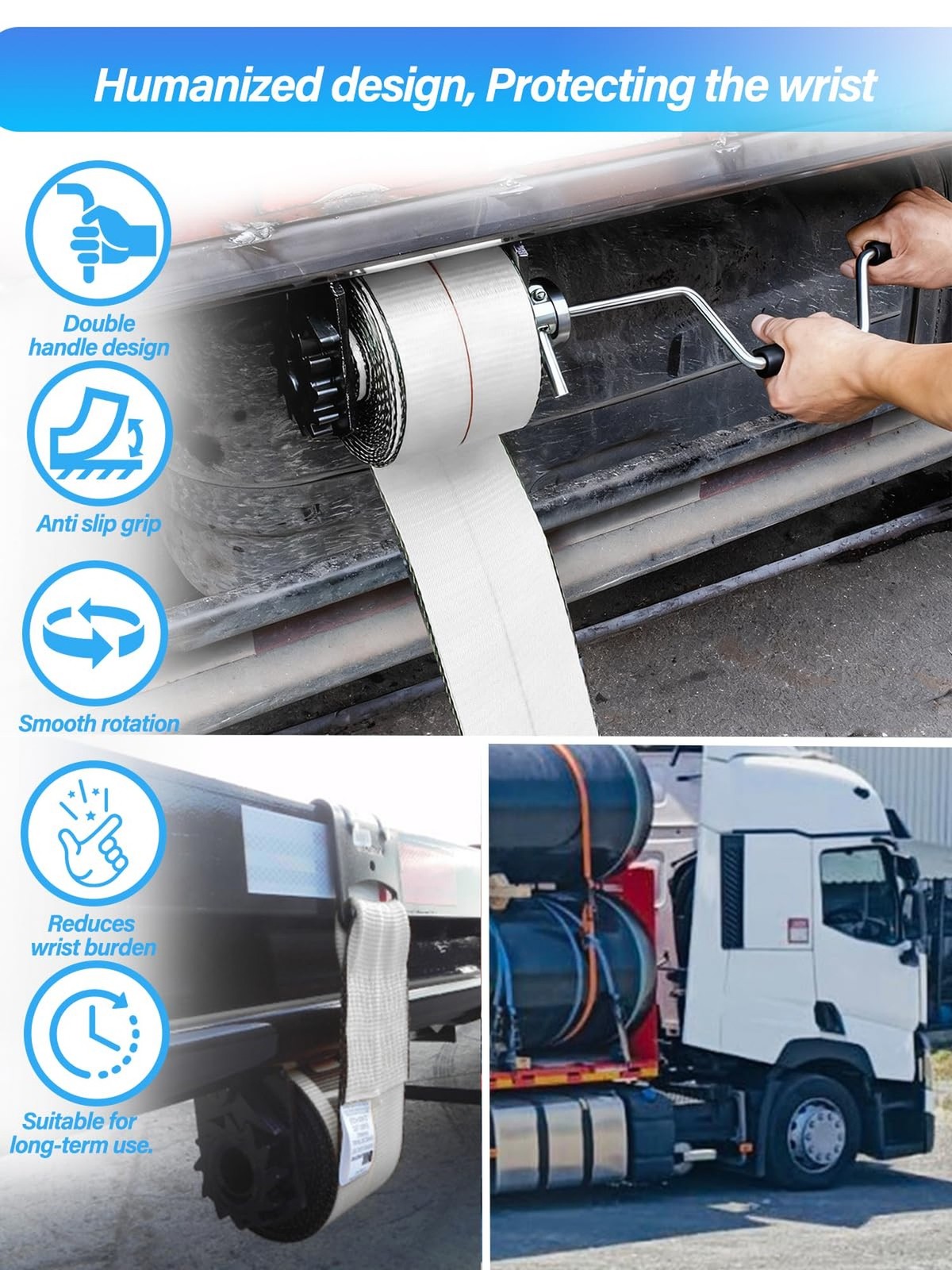 Heavy Duty Winch Strap Winder for Flatbed Trailer, Solid Steel Winding Straps...