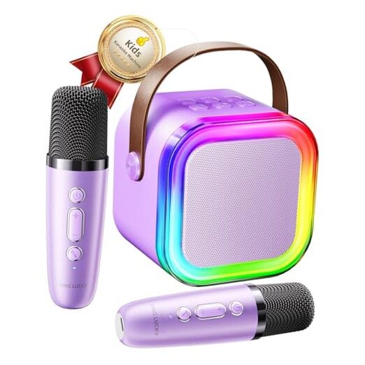 Kids Karaoke Machine with 2 Wireless Mics for Girls Age 3-12, Amethyst Purple