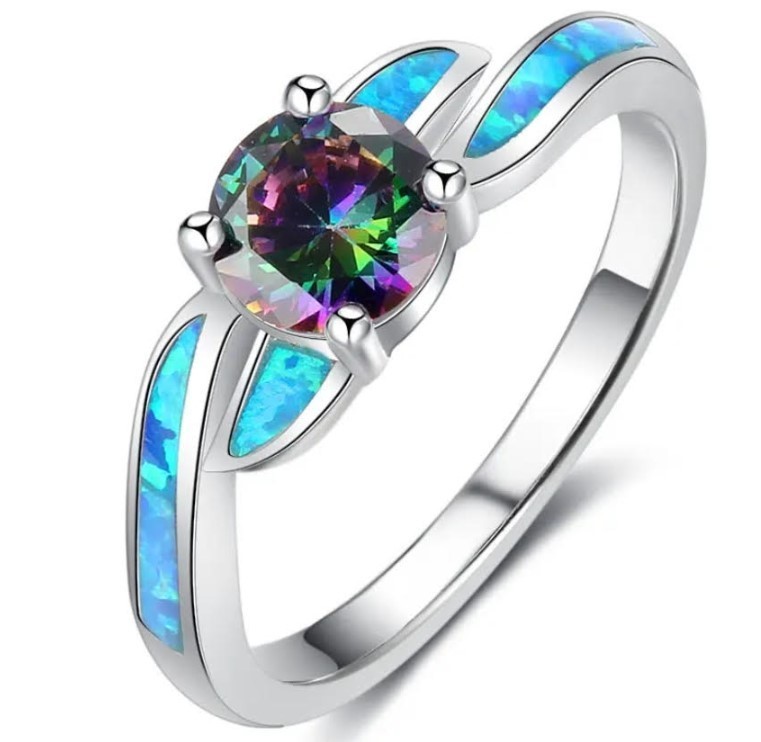Opal CZ sterling silver 925 ring size 6.5