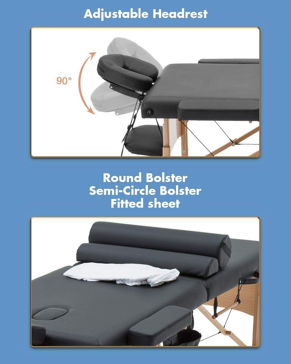 84" Massage Table Massage Bed Spa Bed Adjustable 2 Folding Portable, Black