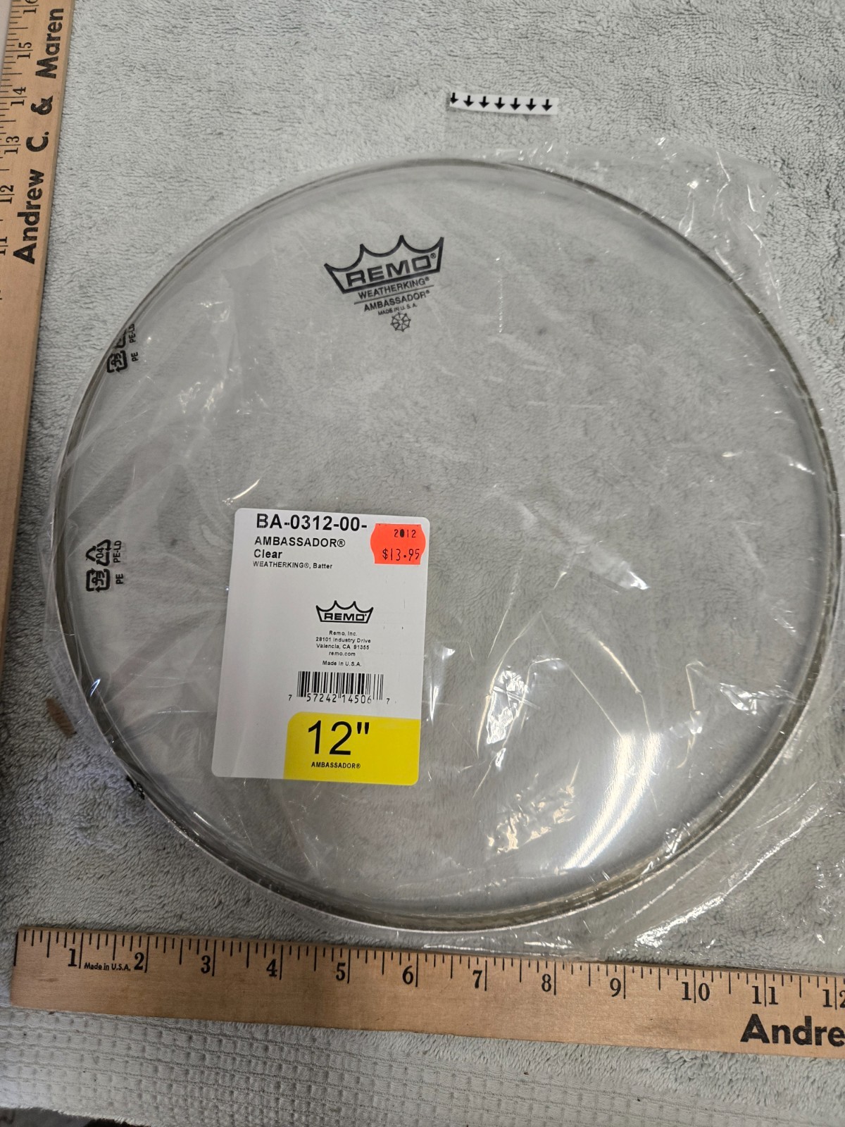 remo weatherking ambassador clear batter, 12 inch drum head