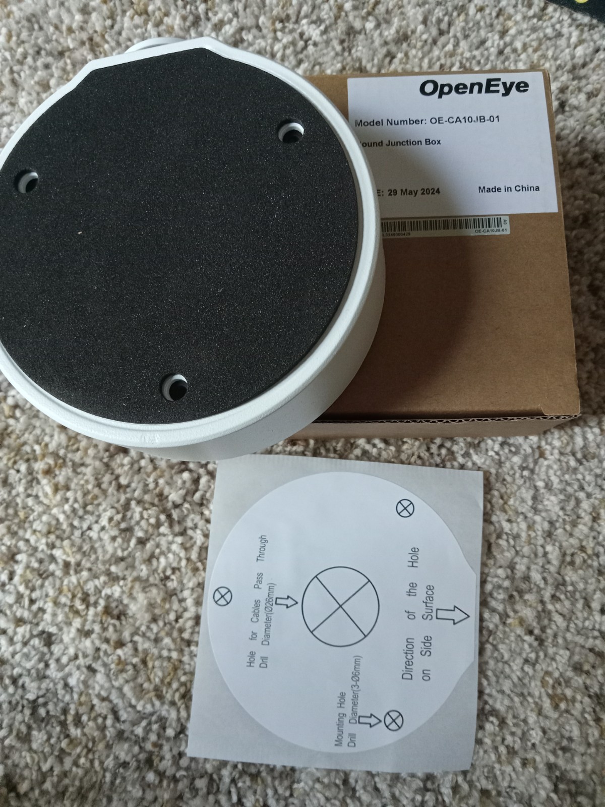 OpenEye Model Number: OE-CA10JB-01 Round Junction Box