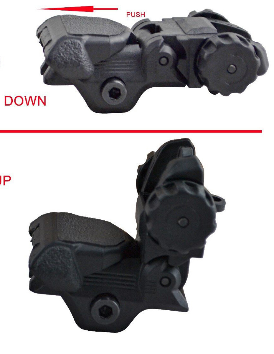 BLACK Polymer Flip Up Folding Auto Deploy Rear BUIS Back Up Sight