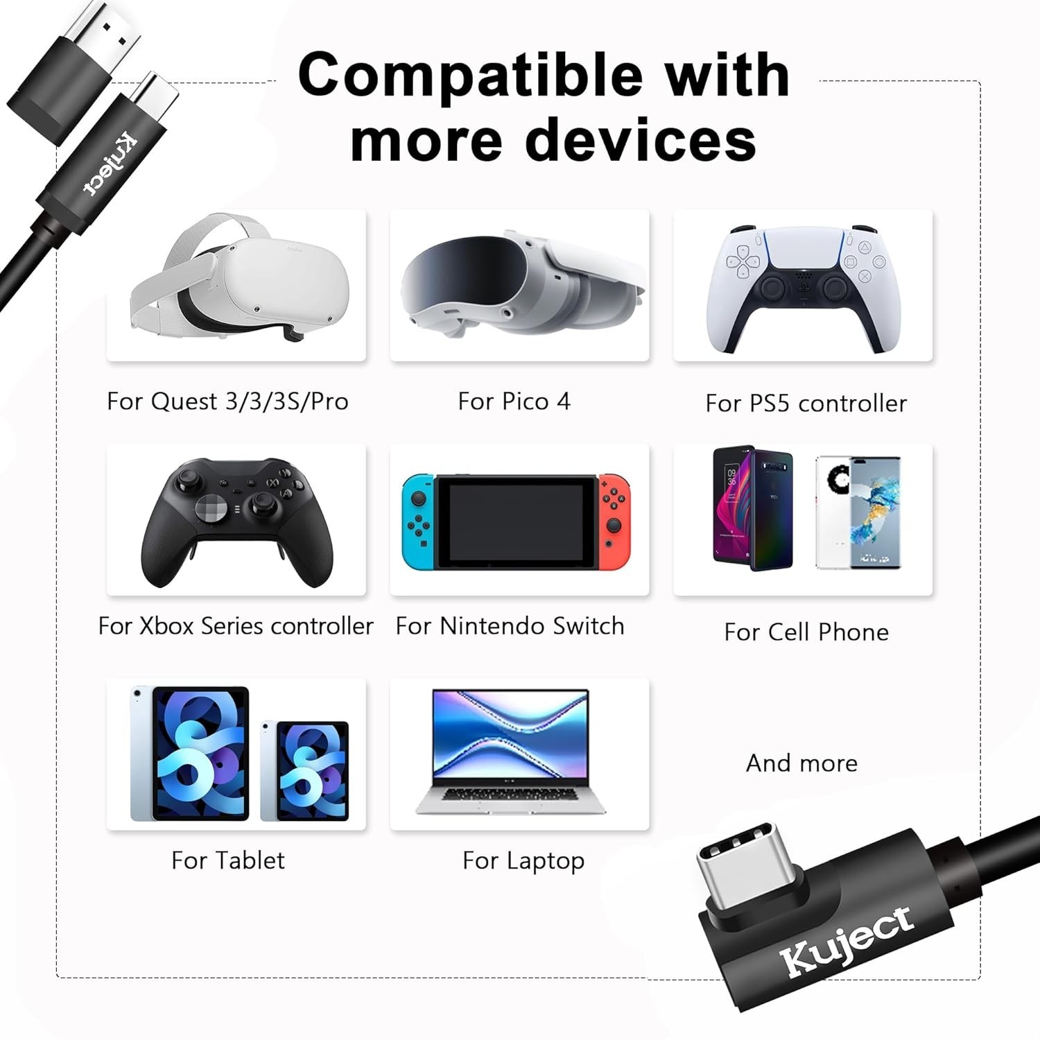 L-Shaped 16FT USB Link Cable for Seamless Quest 3/Pro VR Gaming Experience