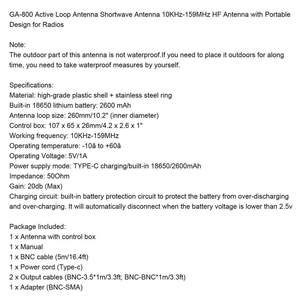 Portable Shortwave Solution GA800 Active Loop for Radios