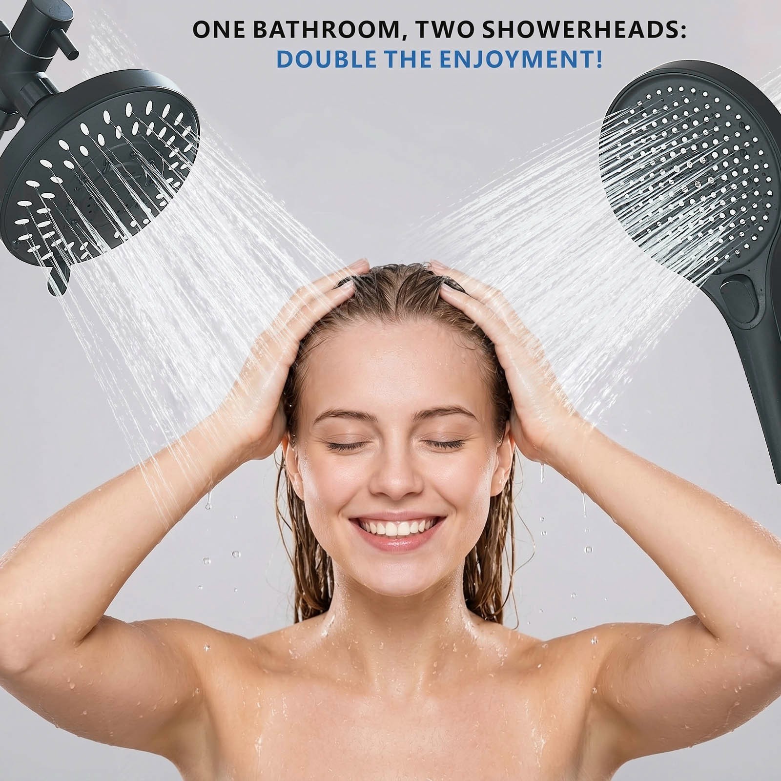High Pressure Black Adjustable Dual Shower Head with Handheld System for Couples
