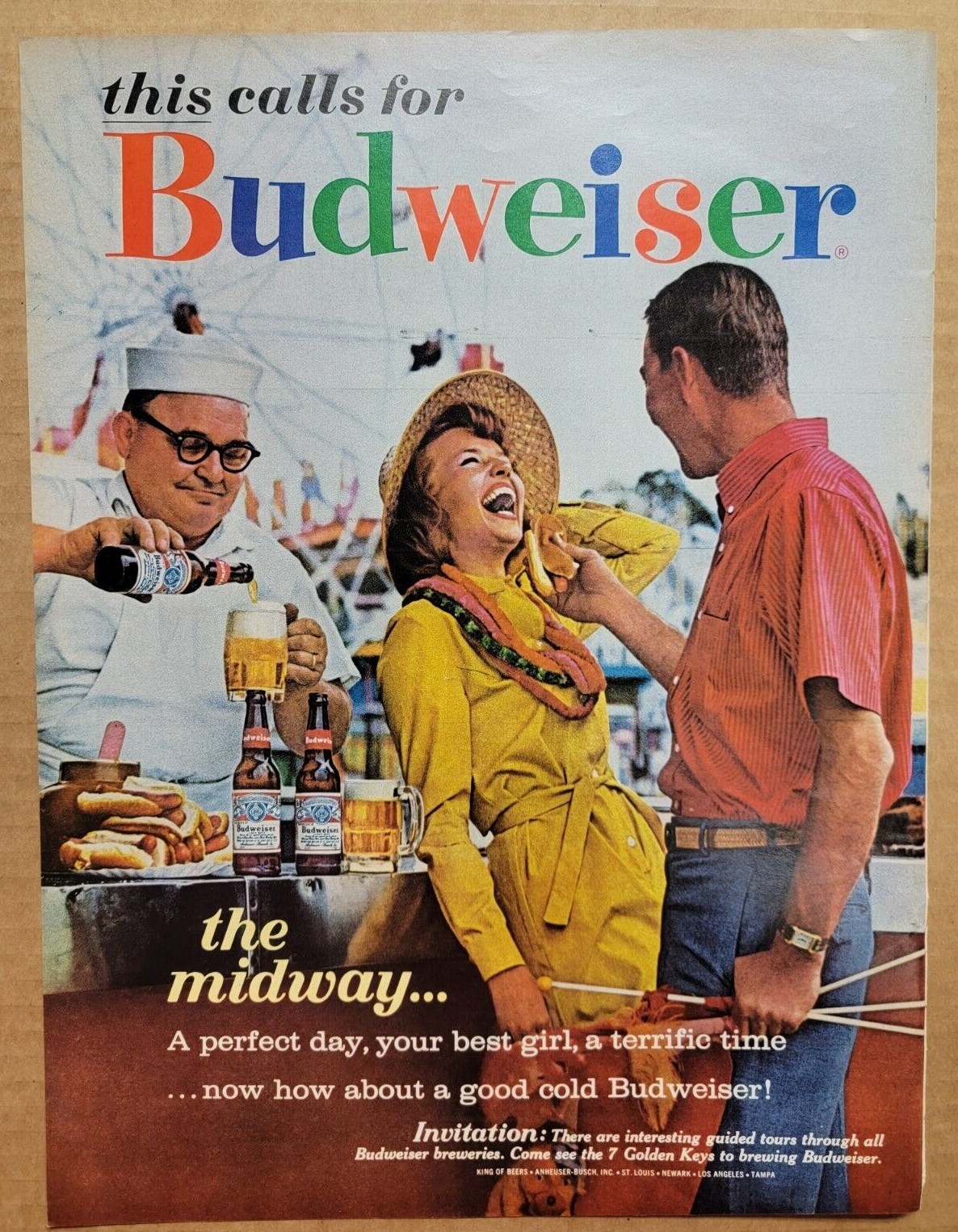 VINTAGE ORIGINAL 1963 Budweiser Print Ad 1960's This Calls For Budweiser A