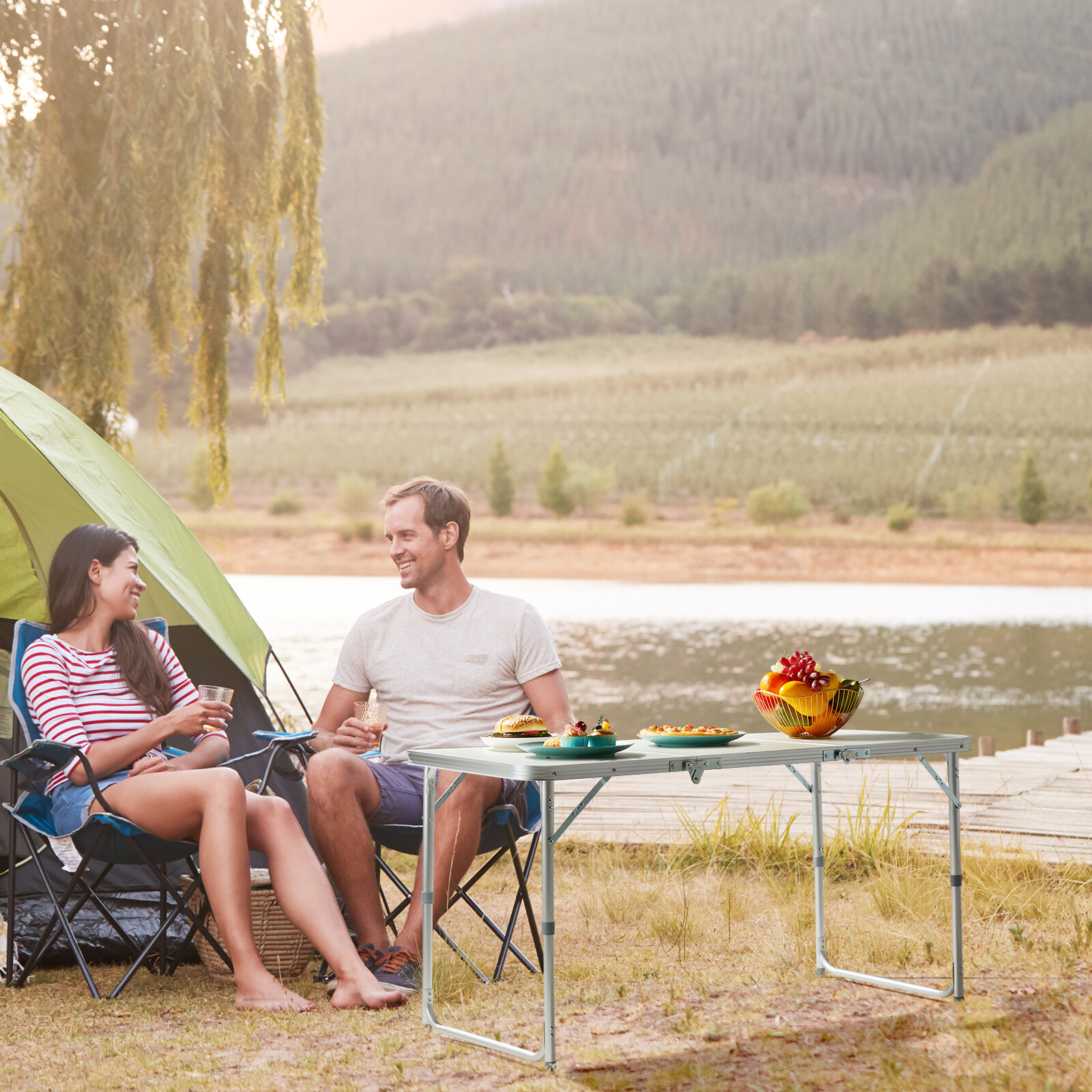 4ft Camping Folding Table Aluminum Portable Picnic Table with Adjustable Height