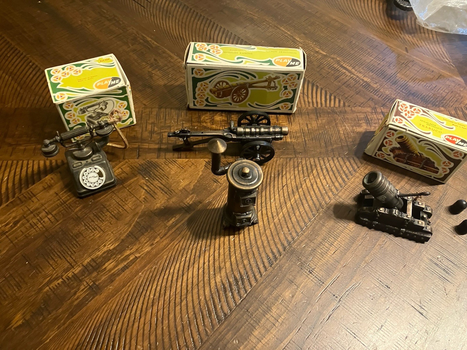 Vintage Spanish Play Me Mechanical Pencil Sharpeners, Set Of 4