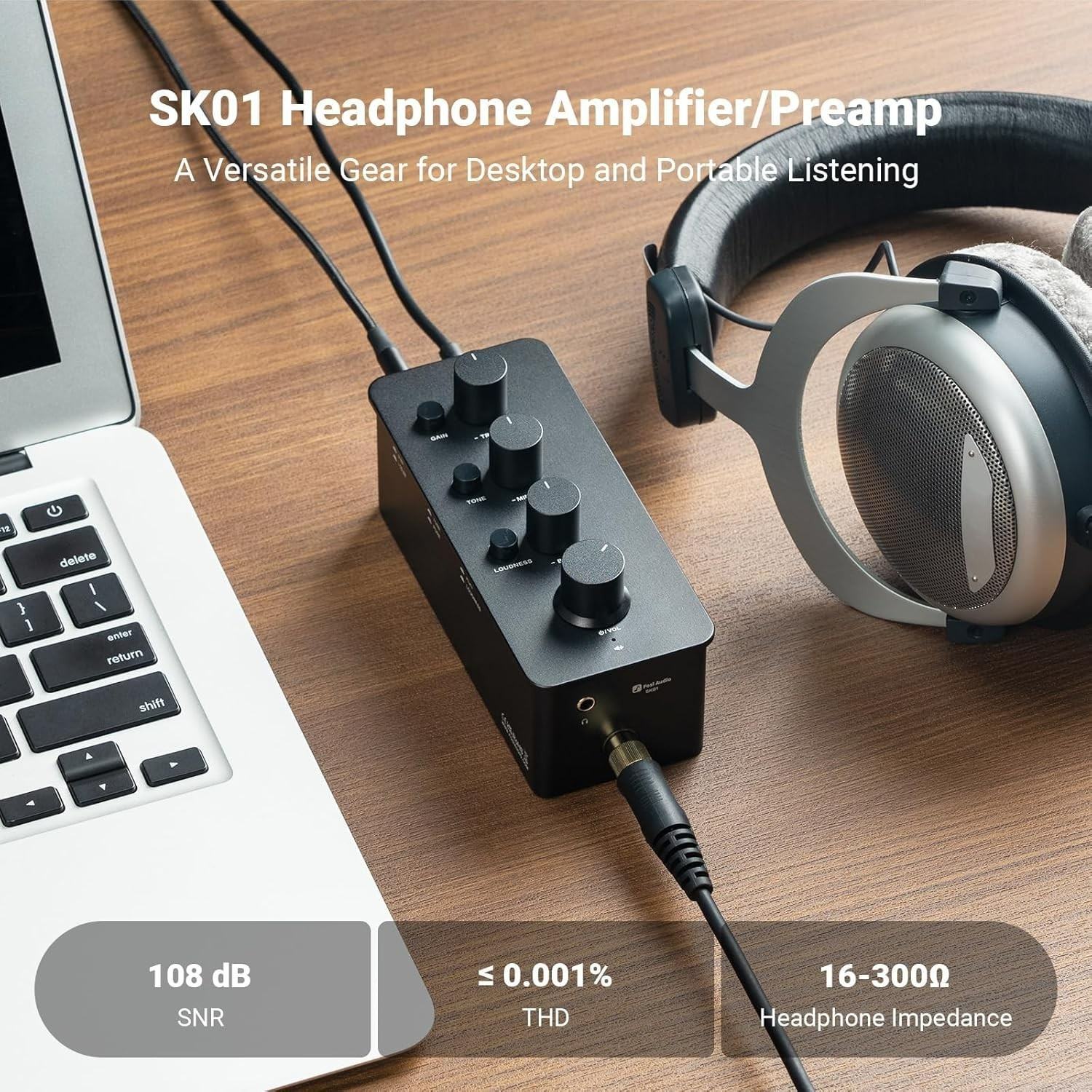 SK01 Headphone Amplifier Equalizer Preamp with Bass Midrange Treble Tone Control