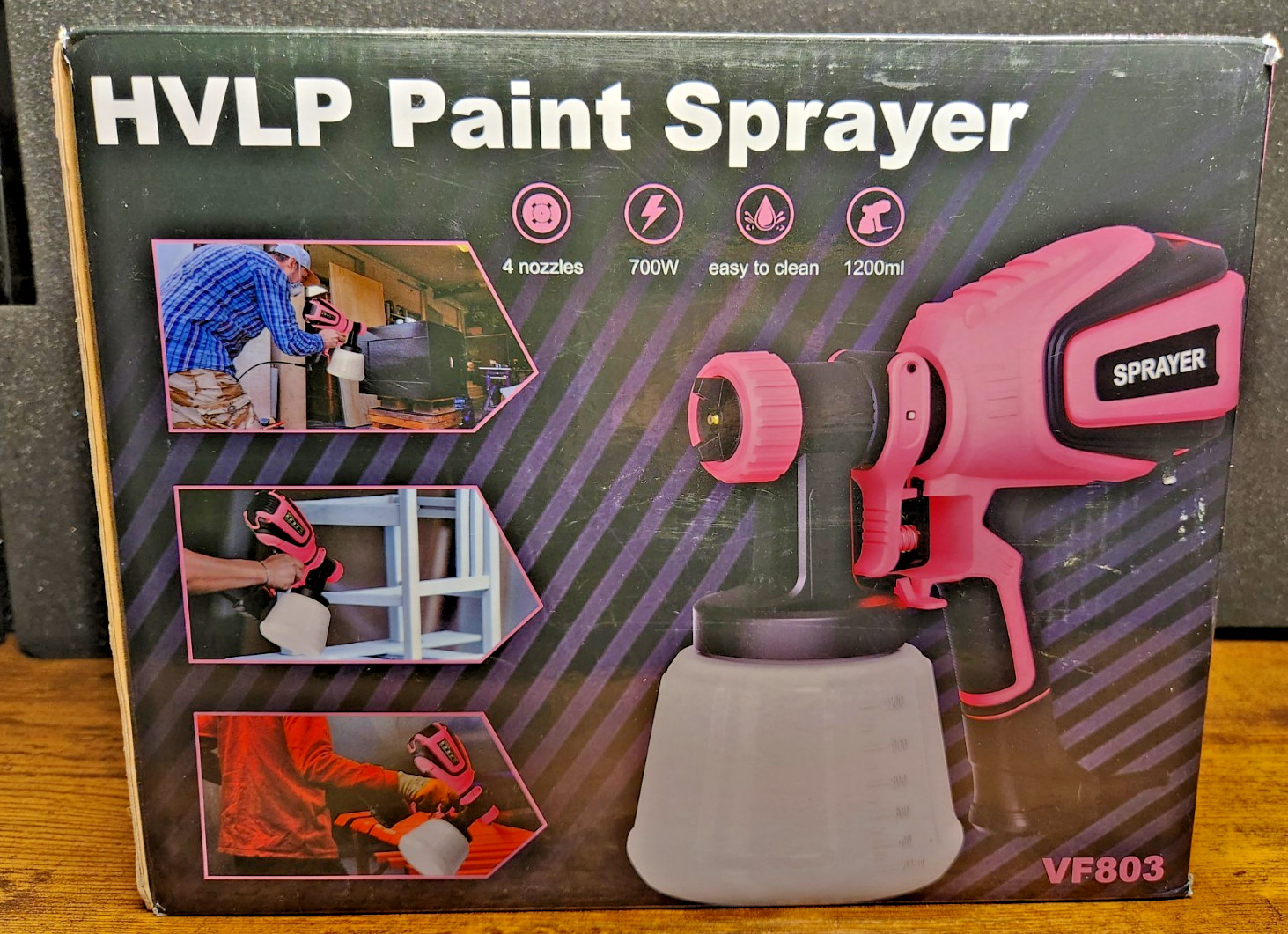 VF803 700W HVLP Electric Paint Sprayer 1200mL 4 Nozzles Tested