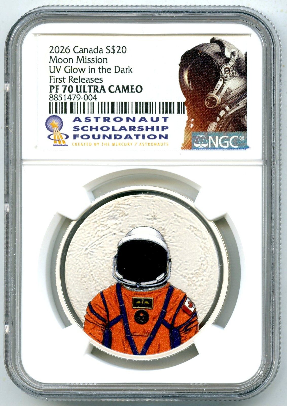 2026 $20 CANADA 1 OZ SILVER PROOF NGC PF70 MOON MISSION GLOW IN DARK ARTEMIS II