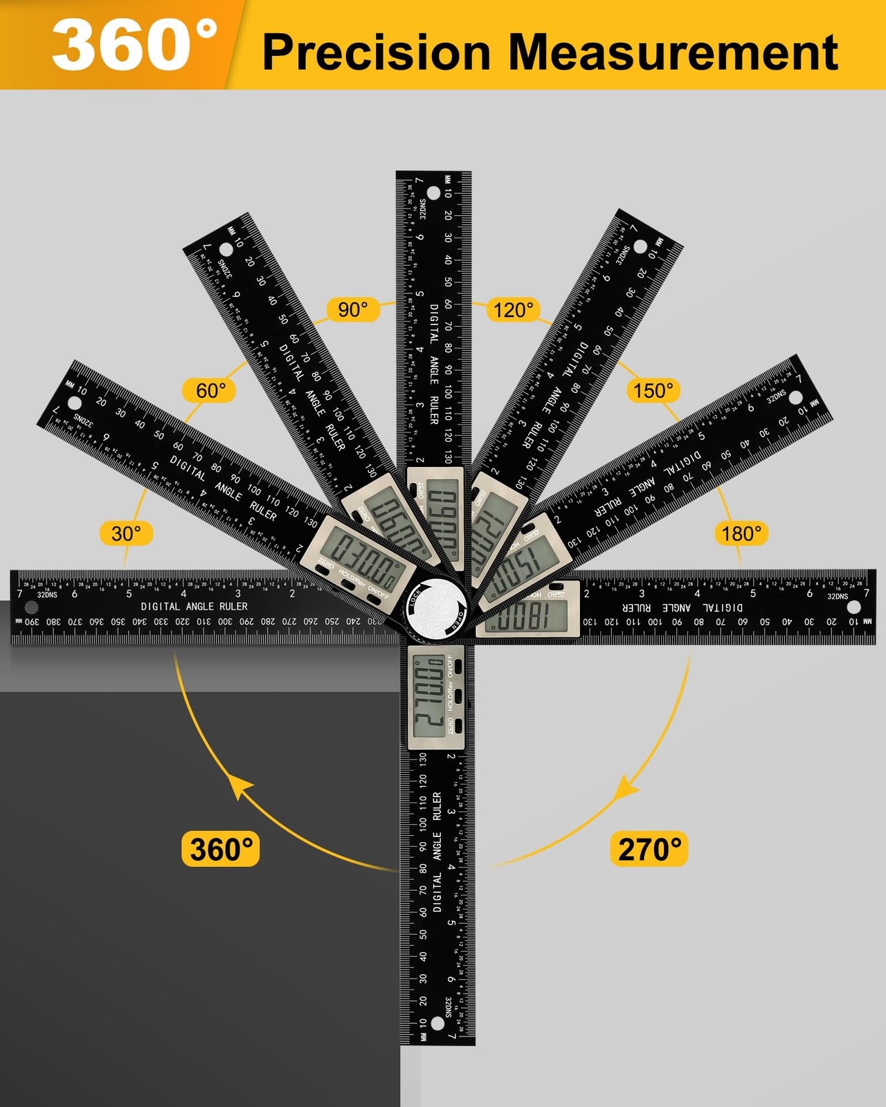 Protractor, Digital Angle Finder Protractor with LCD Display, 2-in-1 360° A