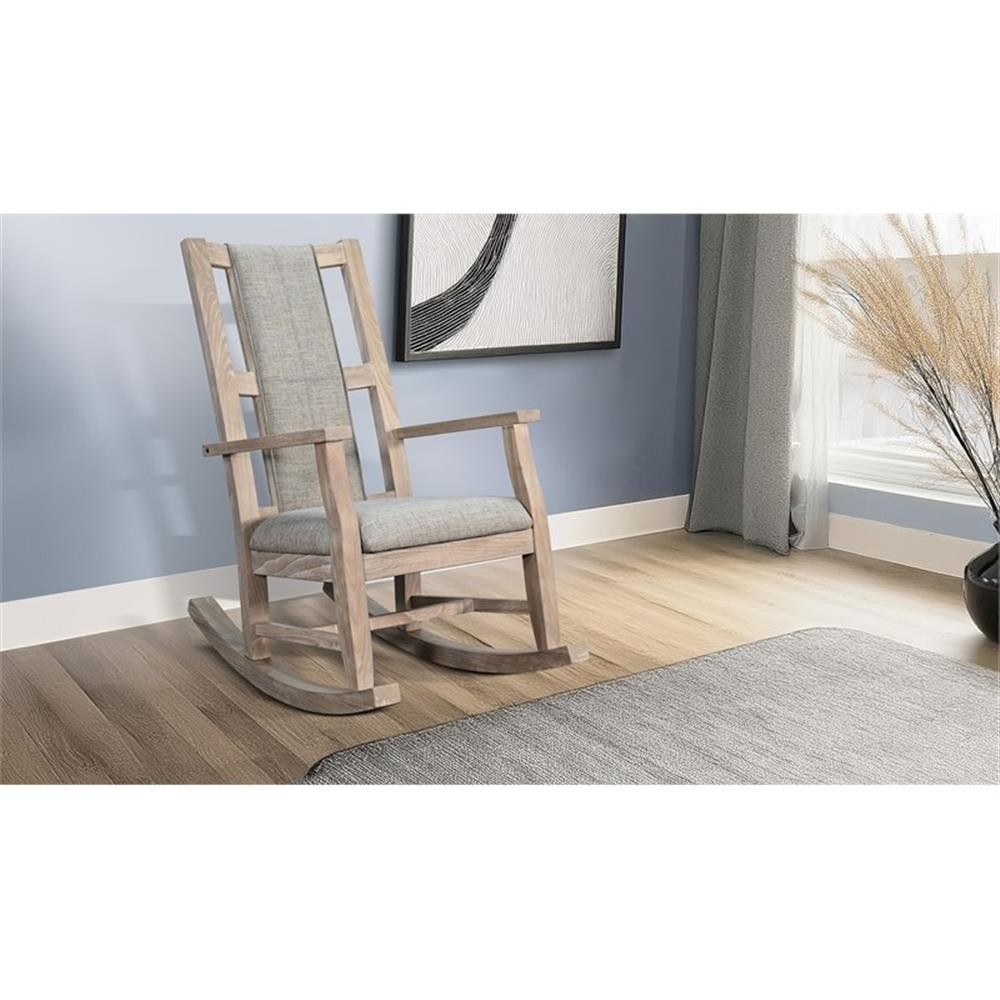 Pemberly Row Natural Finish Wood Farmhouse Modern Cushion Rocker