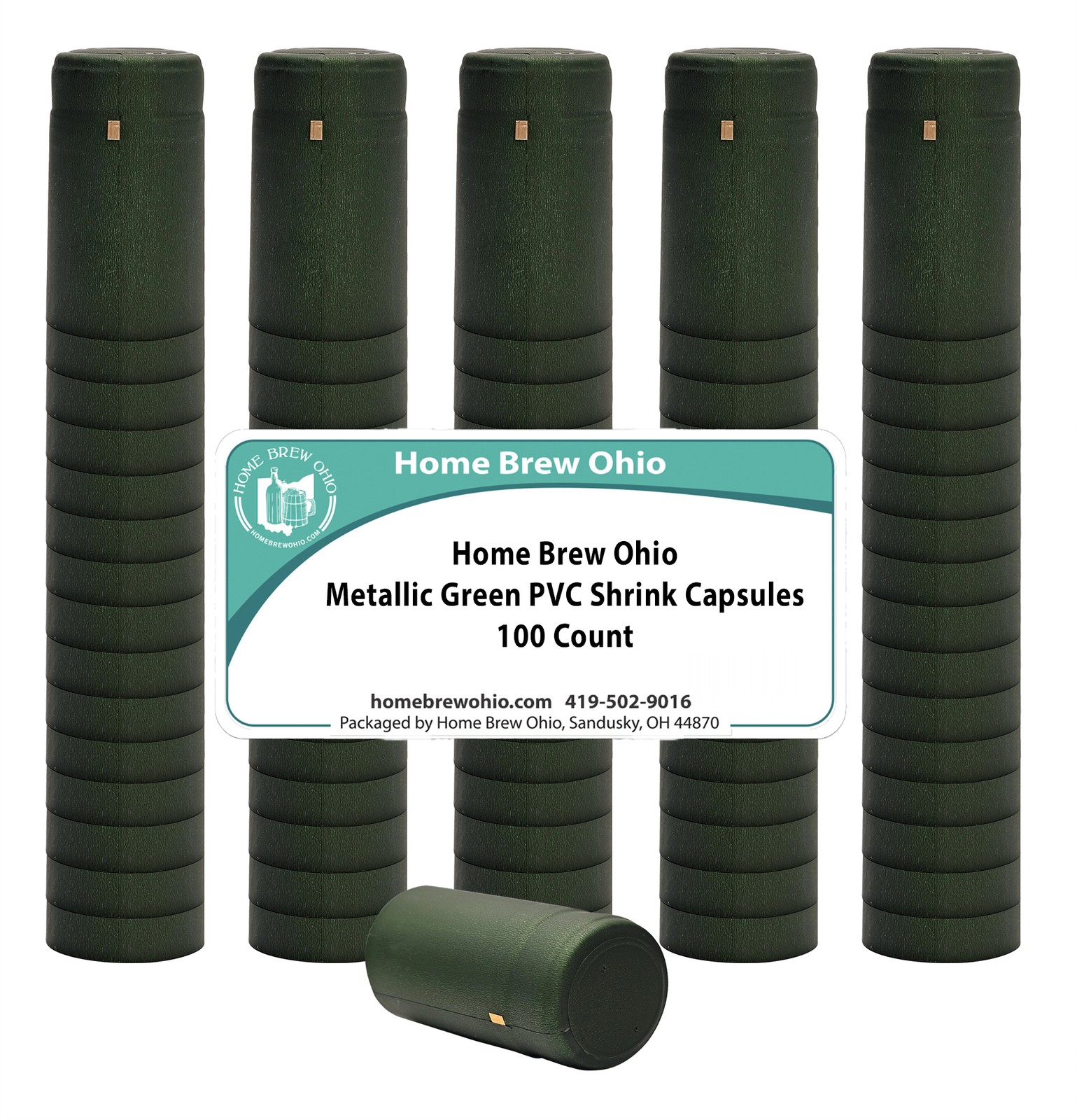 Home Brew Ohio Metallic Solid Green PVC Shrink Capsules 100 count